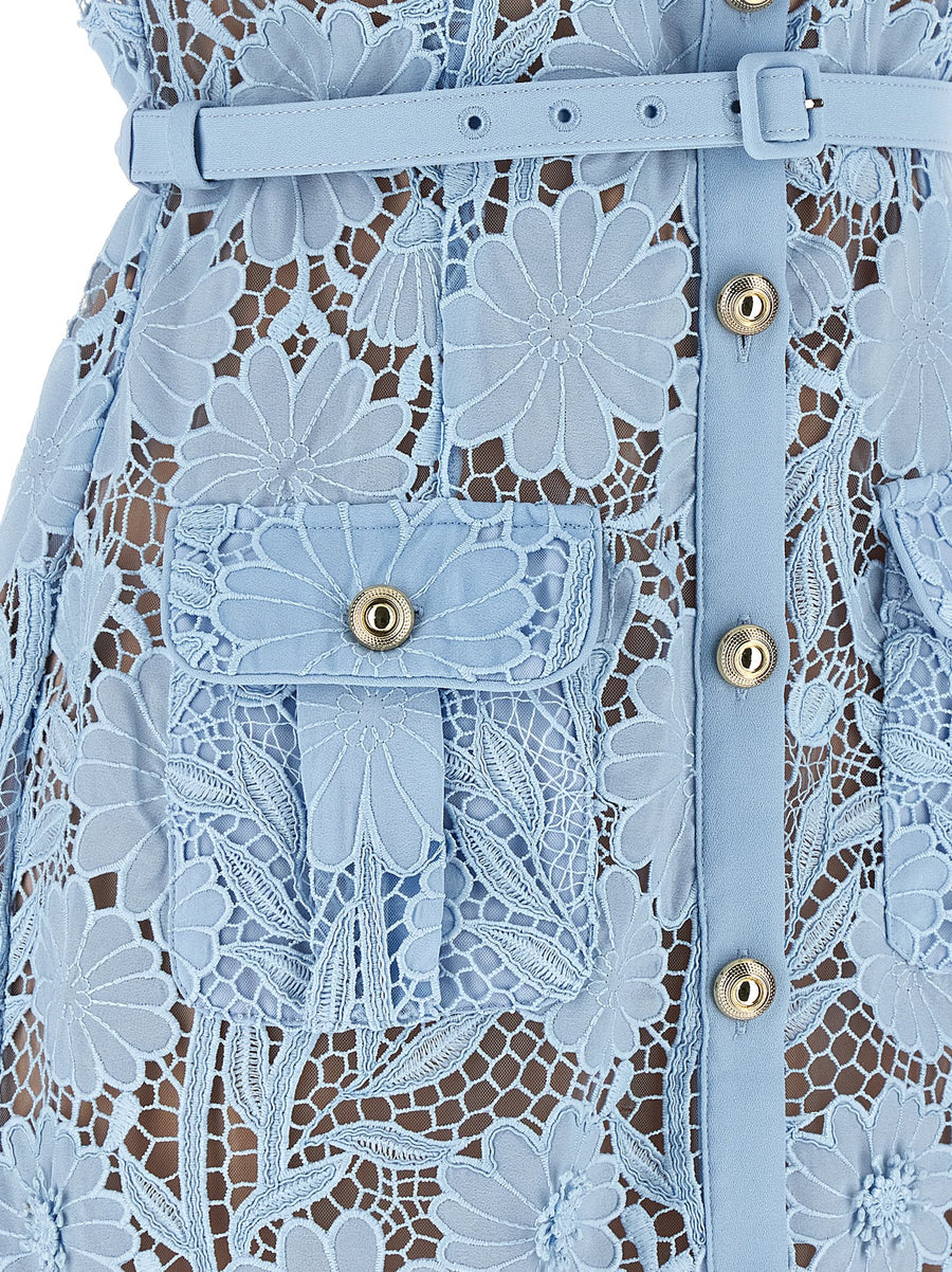 Self-Portrait Blue Lace Tie Neck Midi Dress