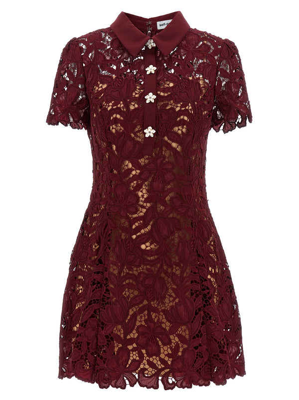 Self-Portrait Burgundy Lace Mini Dress