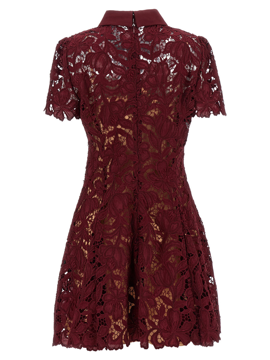Self-Portrait Burgundy Lace Mini Dress