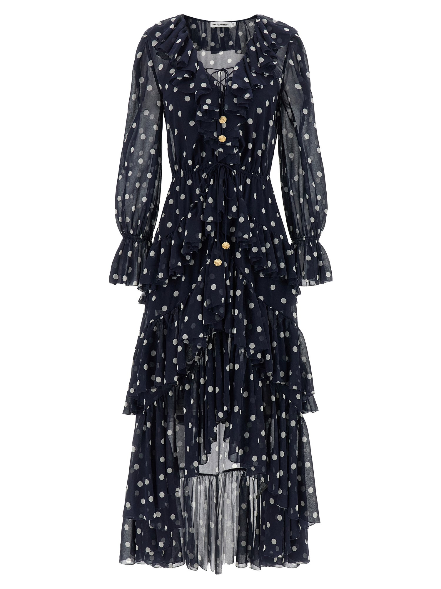 Self-Portrait Polka Dot Georgette Ruffle Maxi Dress