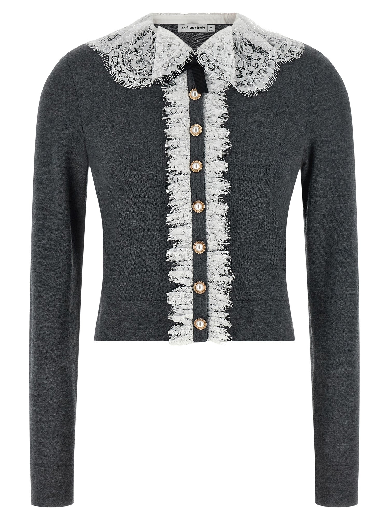 Self-Portrait Grey Lace Collar Knit Cardigan