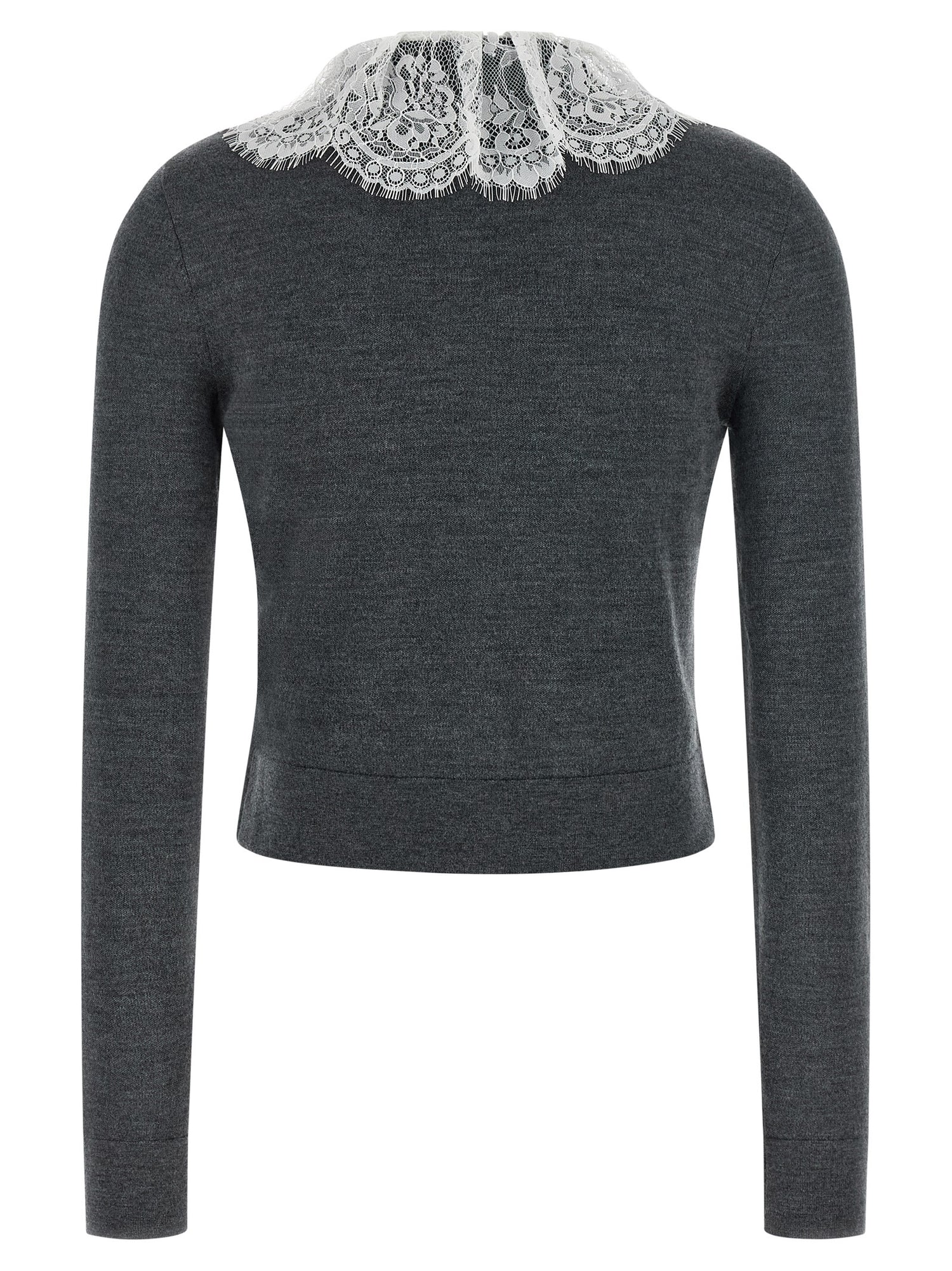 Self-Portrait Grey Lace Collar Knit Cardigan