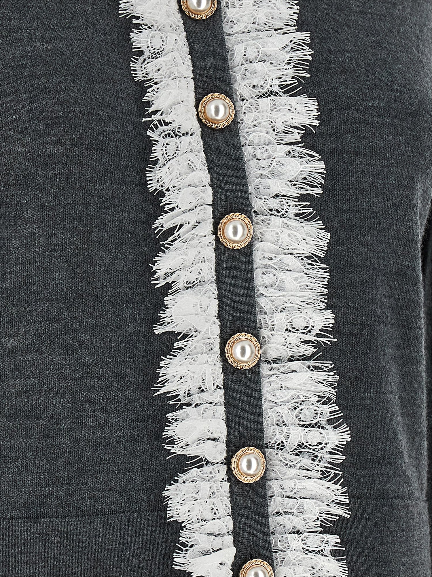 Self-Portrait Grey Lace Collar Knit Cardigan