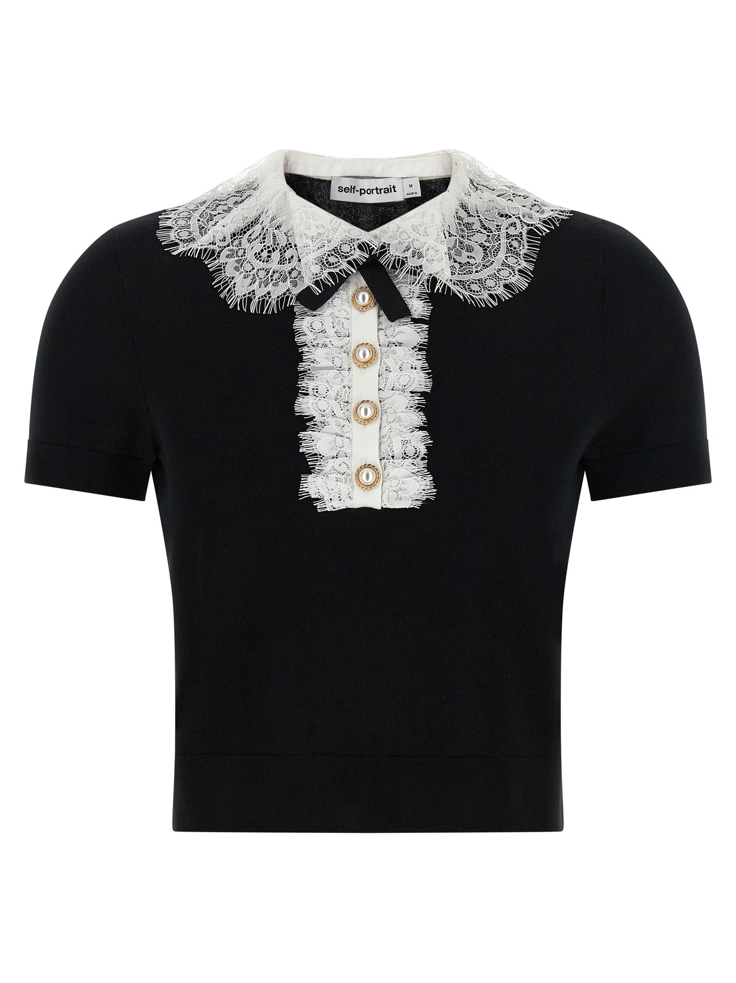 Self-Portrait Black Knit Lace Collar Top