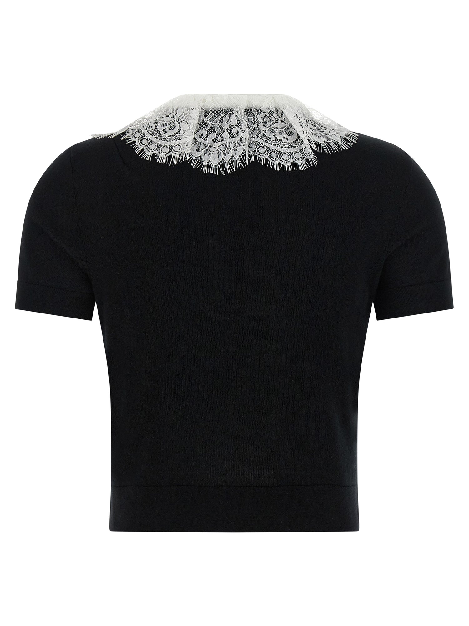 Self-Portrait Black Knit Lace Collar Top
