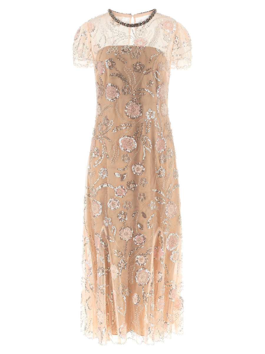 Self-Portrait Pink Flower Sequin Embellished Midi Dress