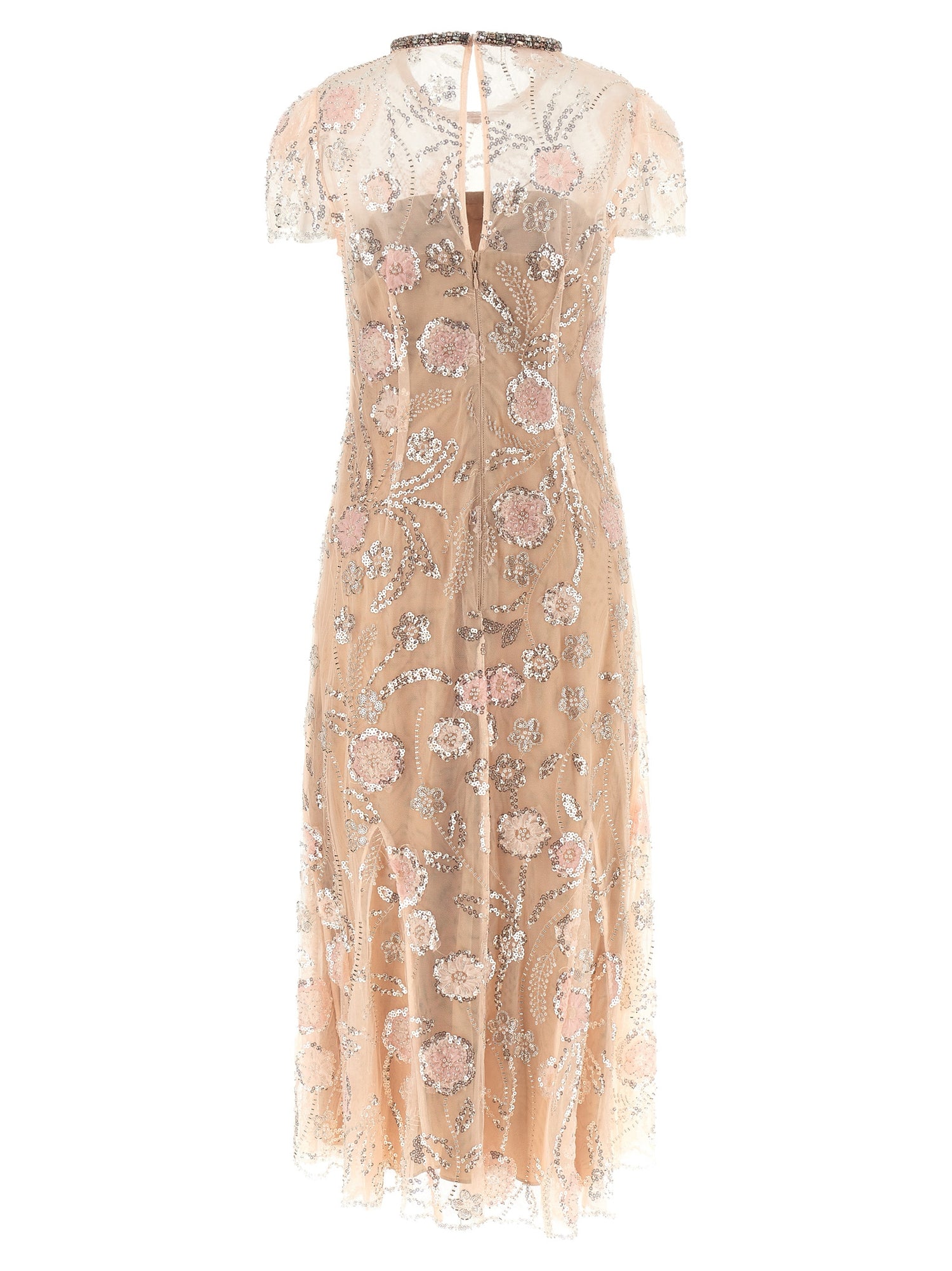 Self-Portrait Pink Flower Sequin Embellished Midi Dress