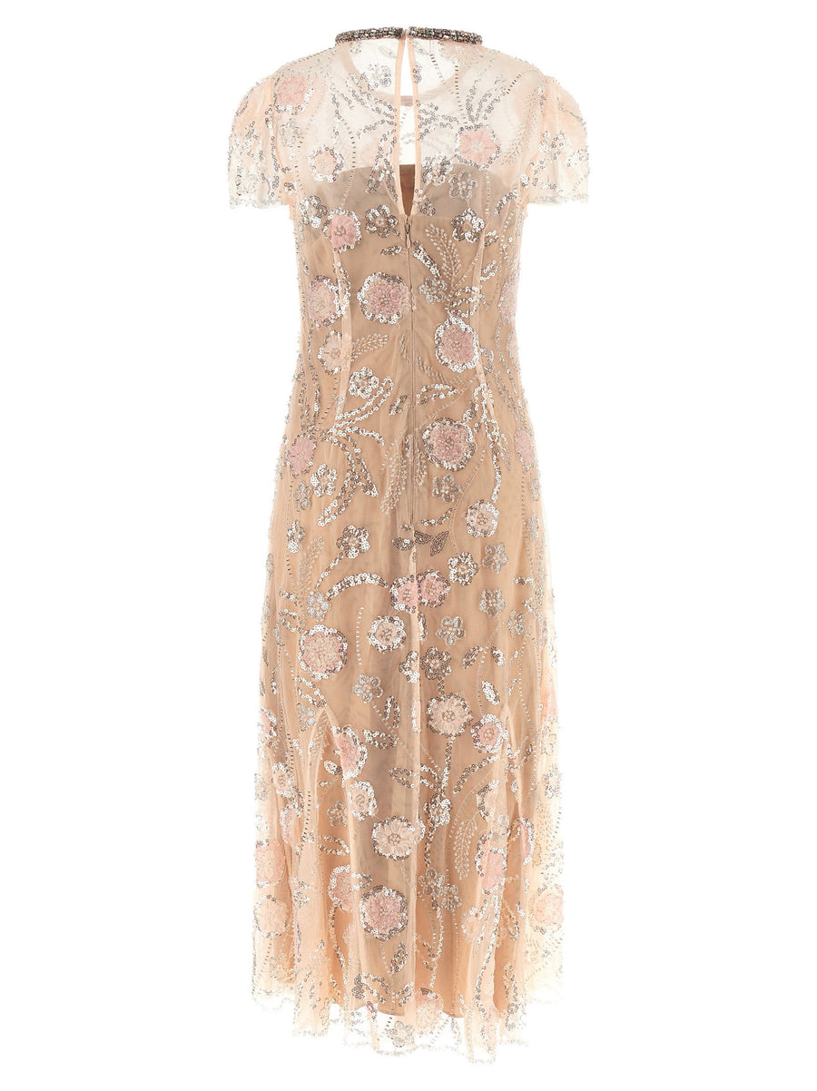 Self-Portrait Pink Flower Sequin Embellished Midi Dress