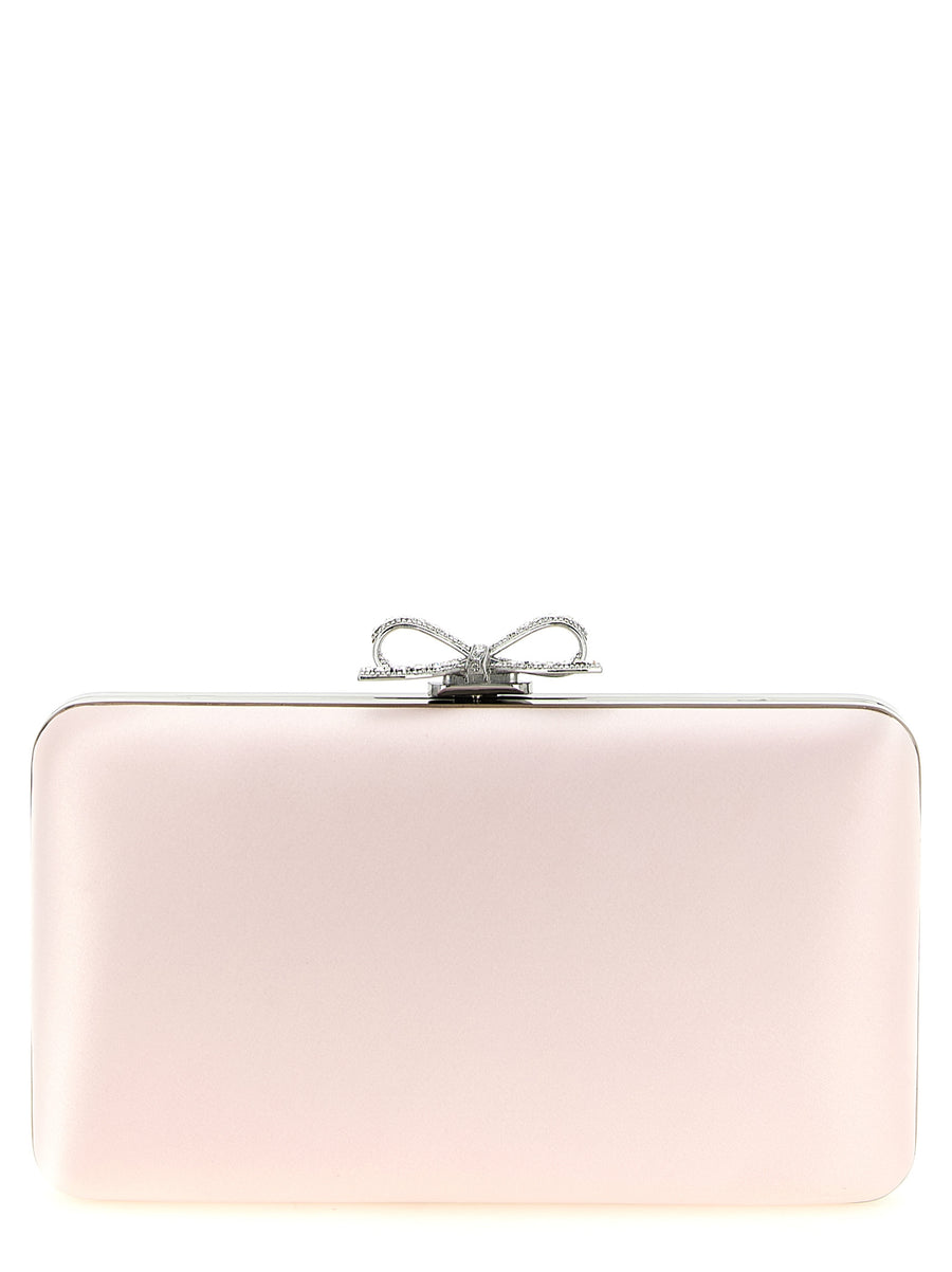 Self-Portrait Satin Clutch Pink Magnetic Closure Jewel Bow Removable Chain Strap Evening Bag Women