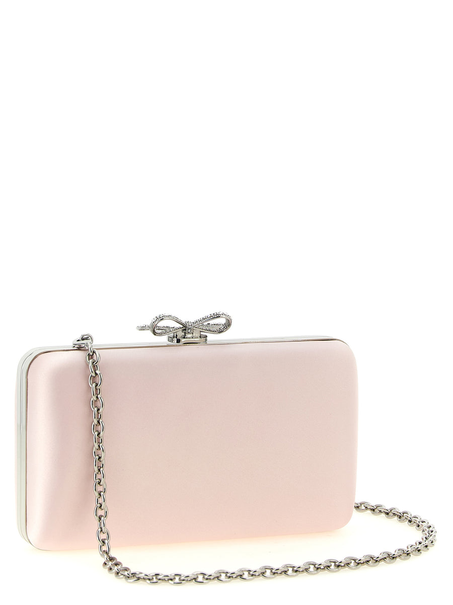 Self-Portrait Satin Clutch Pink Magnetic Closure Jewel Bow Removable Chain Strap Evening Bag Women