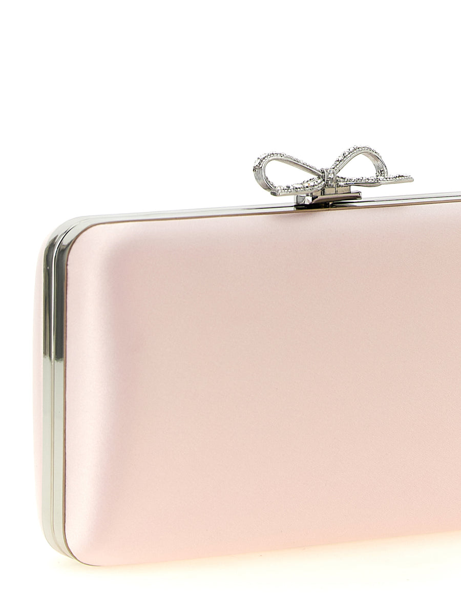 Self-Portrait Satin Clutch Pink Magnetic Closure Jewel Bow Removable Chain Strap Evening Bag Women