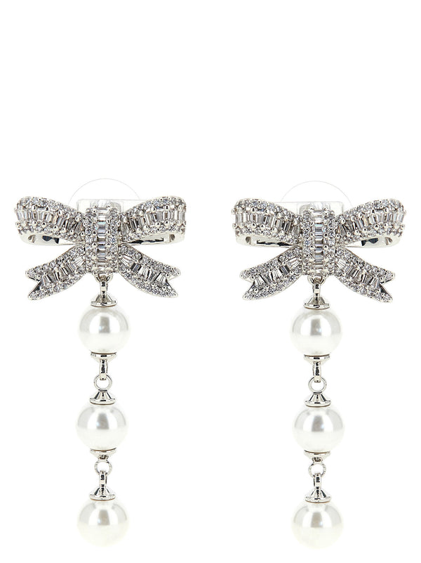 Self-Portrait Crystal Bow Pearl Droplet Earrings