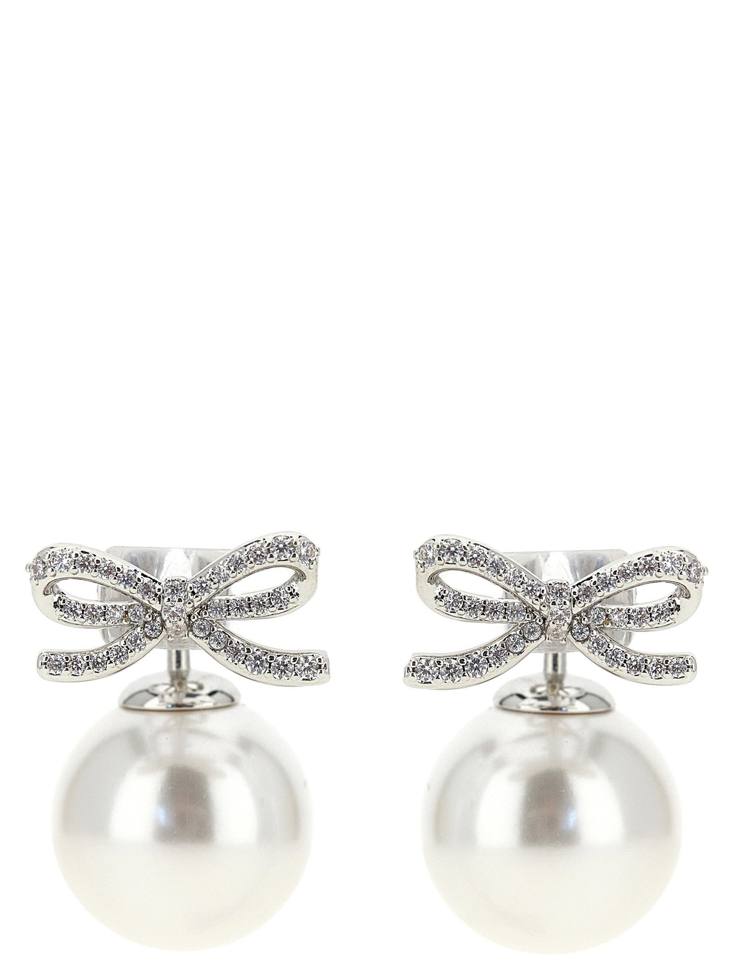 Self-Portrait Crystal Bow Pearl Back Earrings
