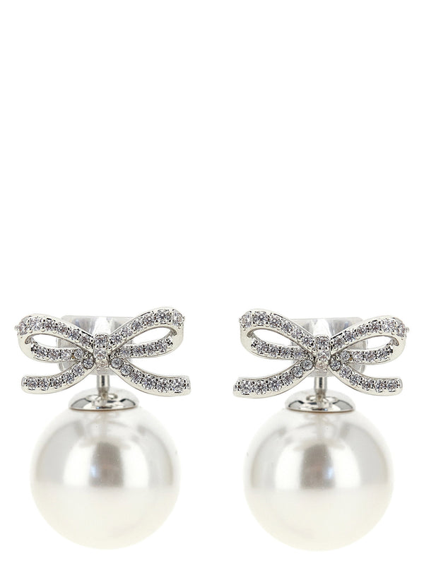 Self-Portrait Crystal Bow Pearl Back Earrings