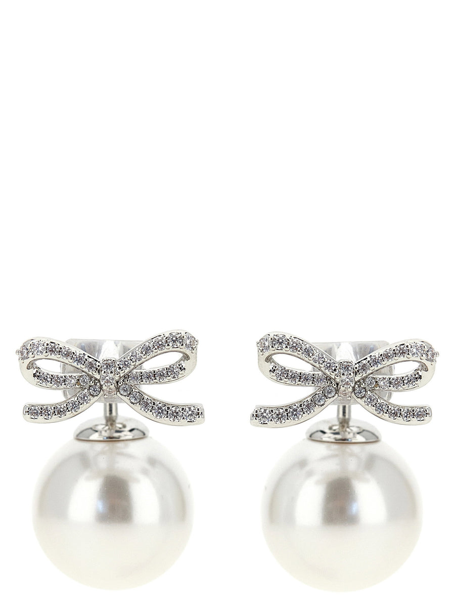 Self-Portrait Crystal Bow Pearl Back Earrings