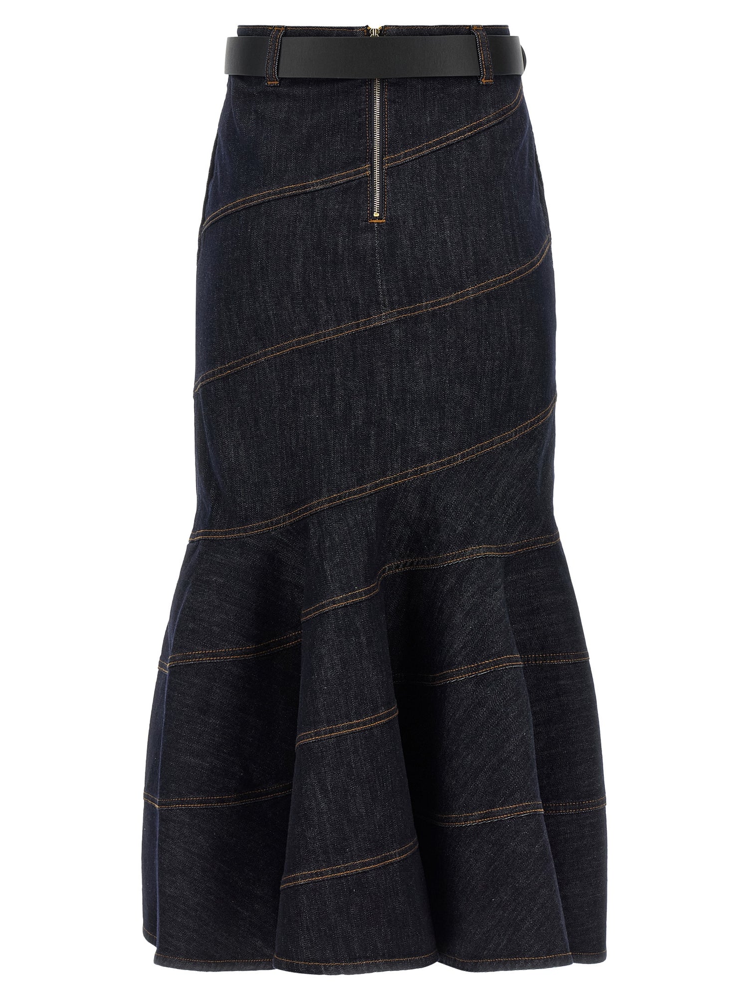 Self-Portrait Indigo Denim Belted Midi Skirt