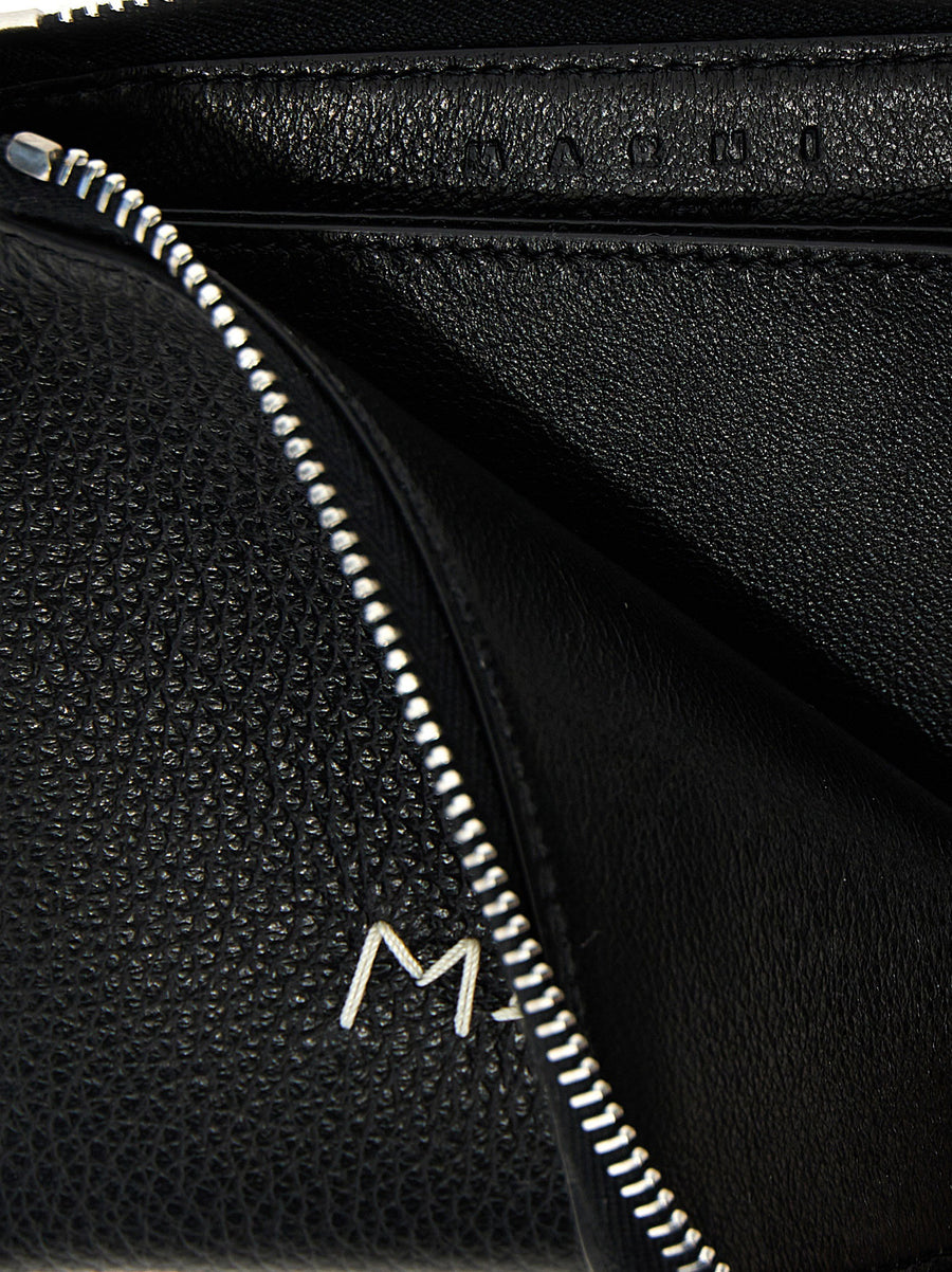 Marni Logo Wallet Hammered Calf Leather Black Zip Closure