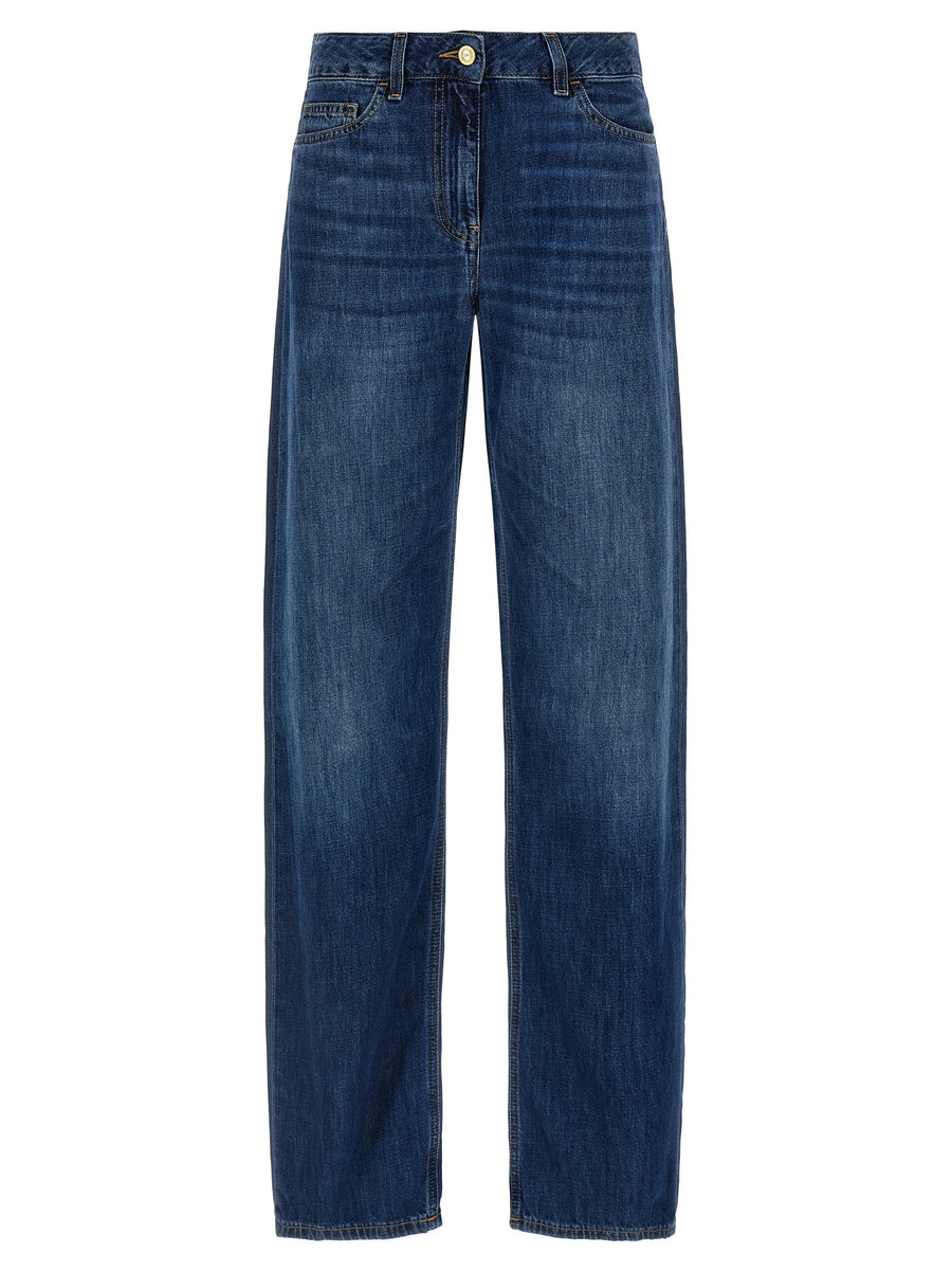 Elisabetta Franchi Palazzo Jeans Luxurious Wide Leg 100 Percent Cotton Stonewashed Denim For Women