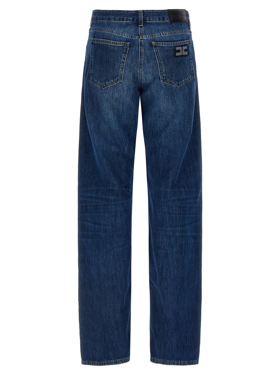 Elisabetta Franchi Palazzo Jeans Luxurious Wide Leg 100 Percent Cotton Stonewashed Denim For Women