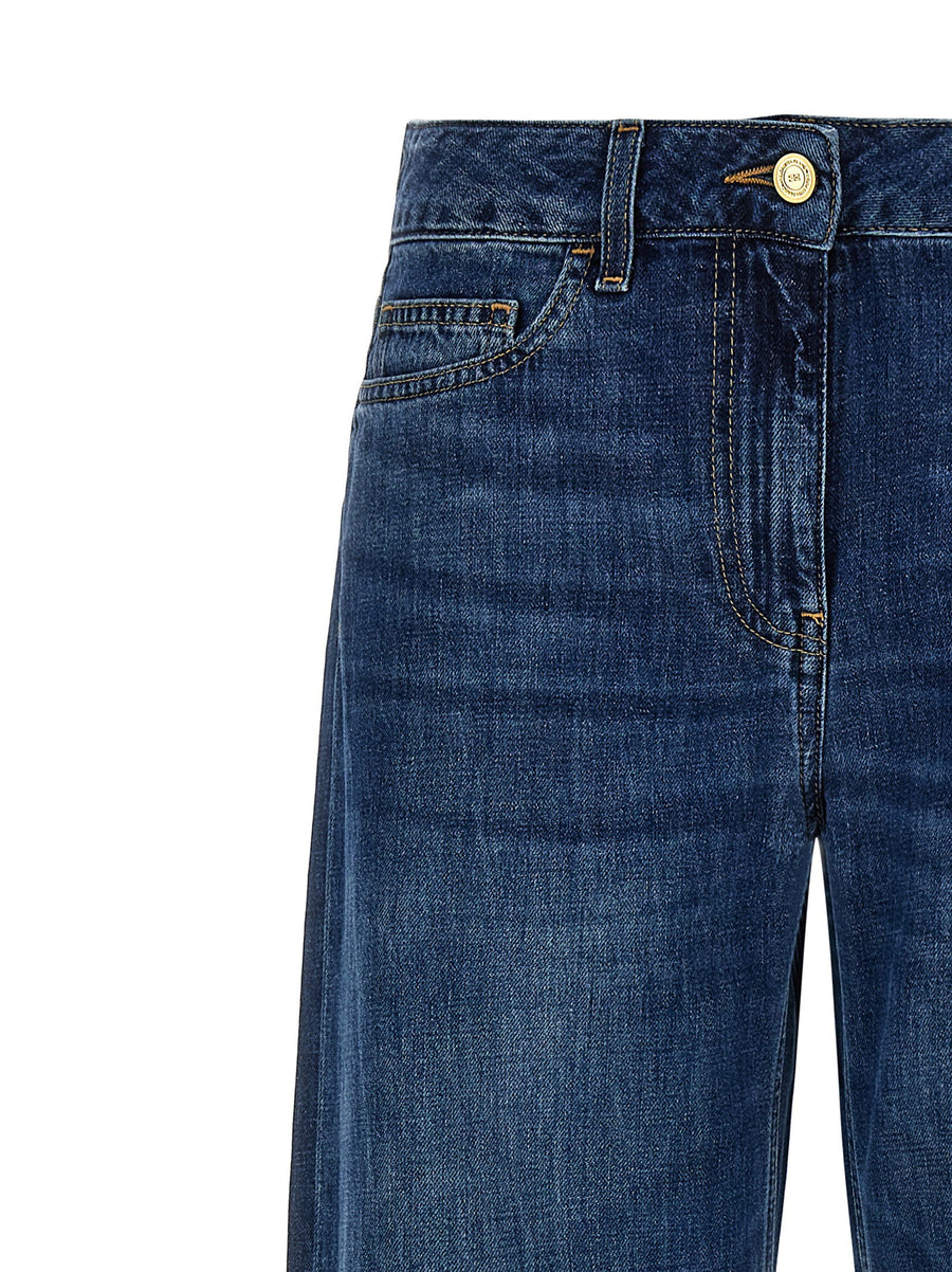 Elisabetta Franchi Palazzo Jeans Luxurious Wide Leg 100 Percent Cotton Stonewashed Denim For Women