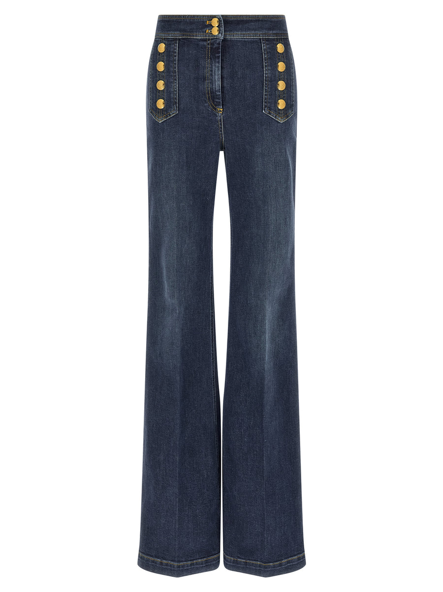 Palazzo Jeans Elisabetta Franchi High Waist Palazzo Leg Denim For Women With Elegant Silhouette