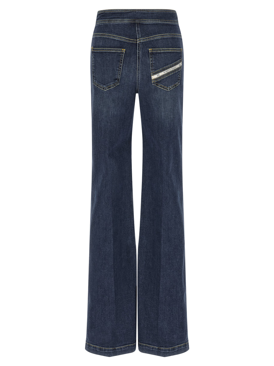 Palazzo Jeans Elisabetta Franchi High Waist Palazzo Leg Denim For Women With Elegant Silhouette
