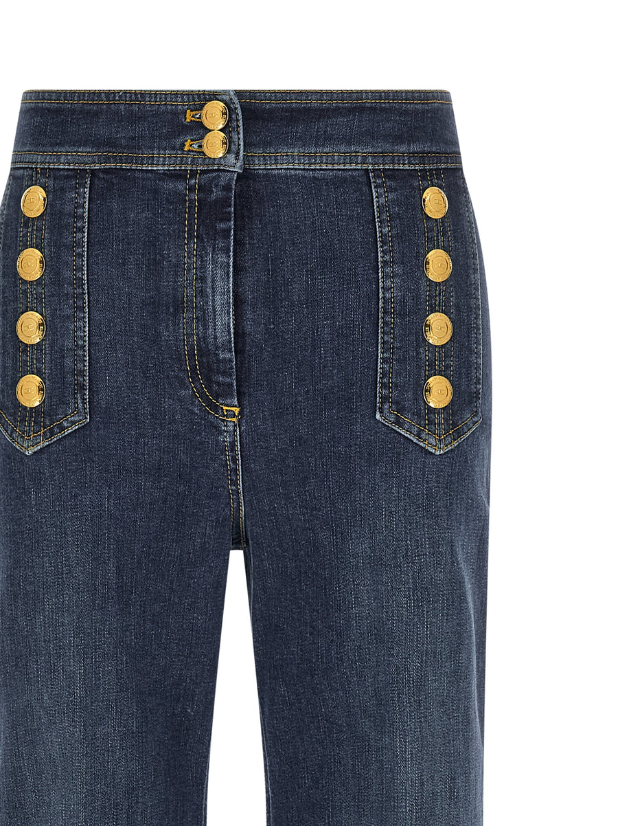 Palazzo Jeans Elisabetta Franchi High Waist Palazzo Leg Denim For Women With Elegant Silhouette
