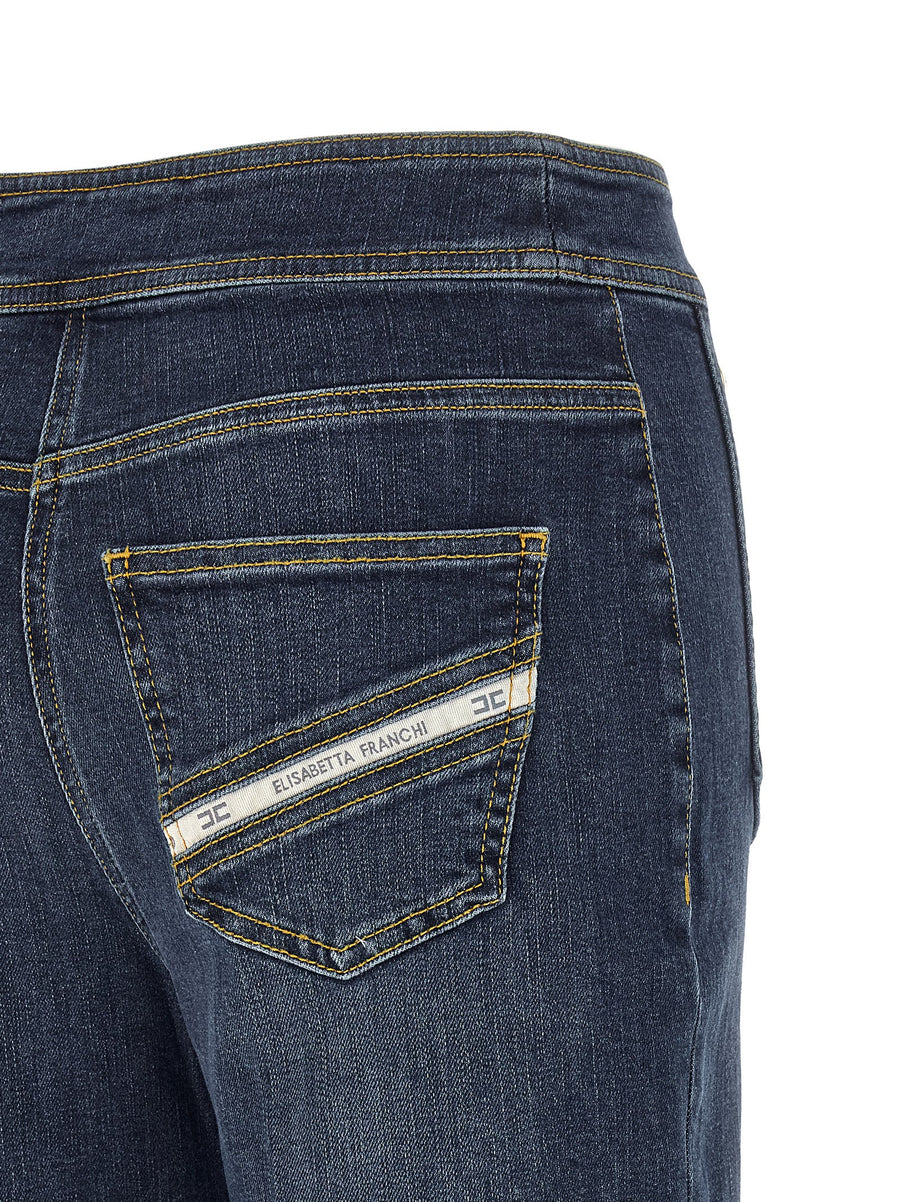 Palazzo Jeans Elisabetta Franchi High Waist Palazzo Leg Denim For Women With Elegant Silhouette