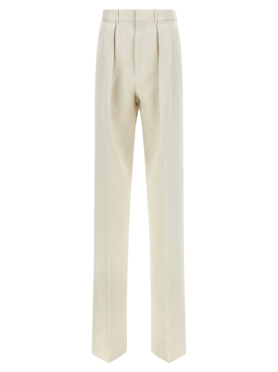 Tom Ford Double Pinch Pants Beige Cotton Silk Blend Luxurious Tailored Workwear For Women