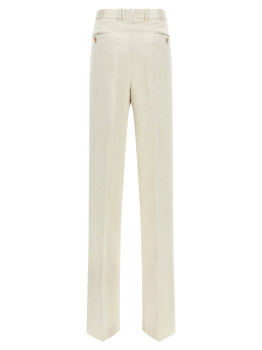 Tom Ford Double Pinch Pants Beige Cotton Silk Blend Luxurious Tailored Workwear For Women
