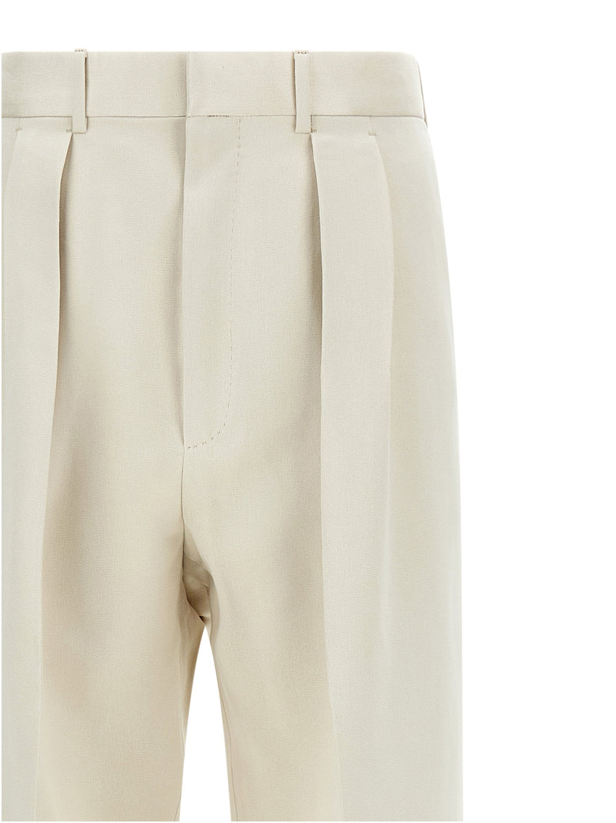 Tom Ford Double Pinch Pants Beige Cotton Silk Blend Luxurious Tailored Workwear For Women