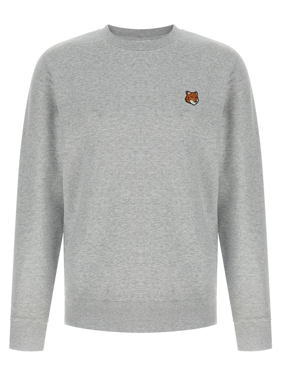 Maison Kitsuné Fox Head Sweatshirt for Men 100 Percent Cotton Gray Gauze Mélange With Signature Patch