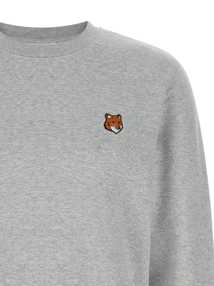 Maison Kitsuné Fox Head Sweatshirt for Men 100 Percent Cotton Gray Gauze Mélange With Signature Patch