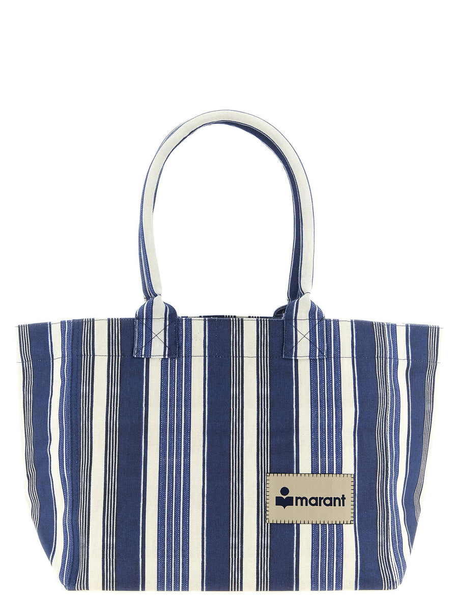 Isabel Marant Yenky Zipped Shopping Bag For Women Blue Striped Cotton Canvas Durable Tote