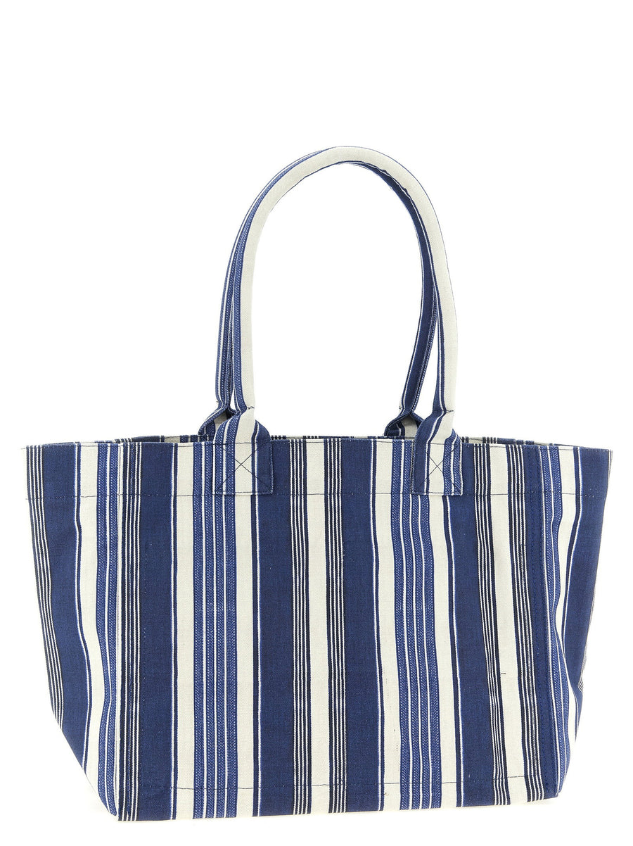 Isabel Marant Yenky Zipped Shopping Bag For Women Blue Striped Cotton Canvas Durable Tote