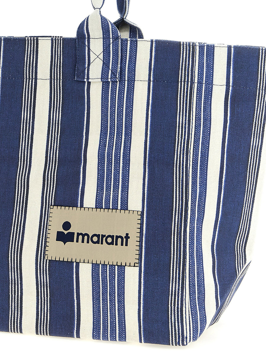 Isabel Marant Yenky Zipped Shopping Bag For Women Blue Striped Cotton Canvas Durable Tote