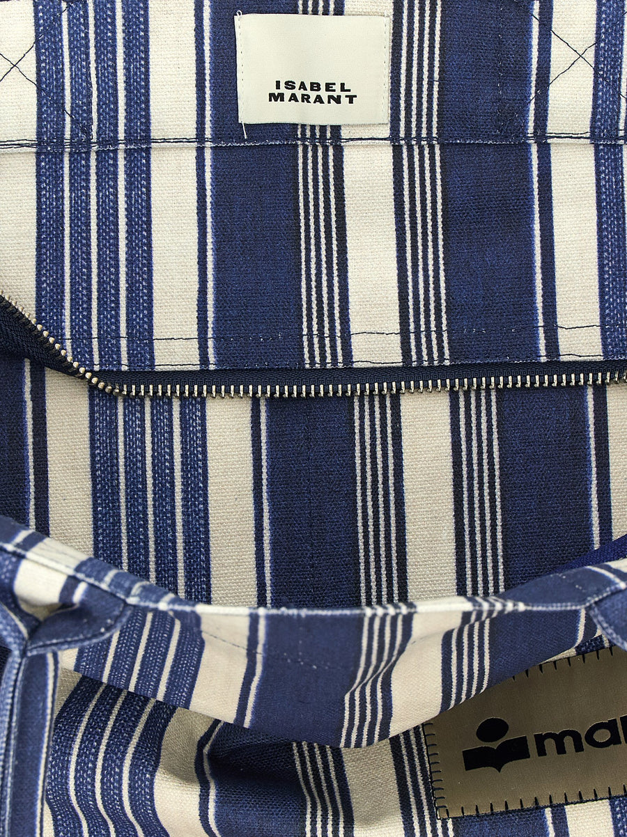 Isabel Marant Yenky Zipped Shopping Bag For Women Blue Striped Cotton Canvas Durable Tote