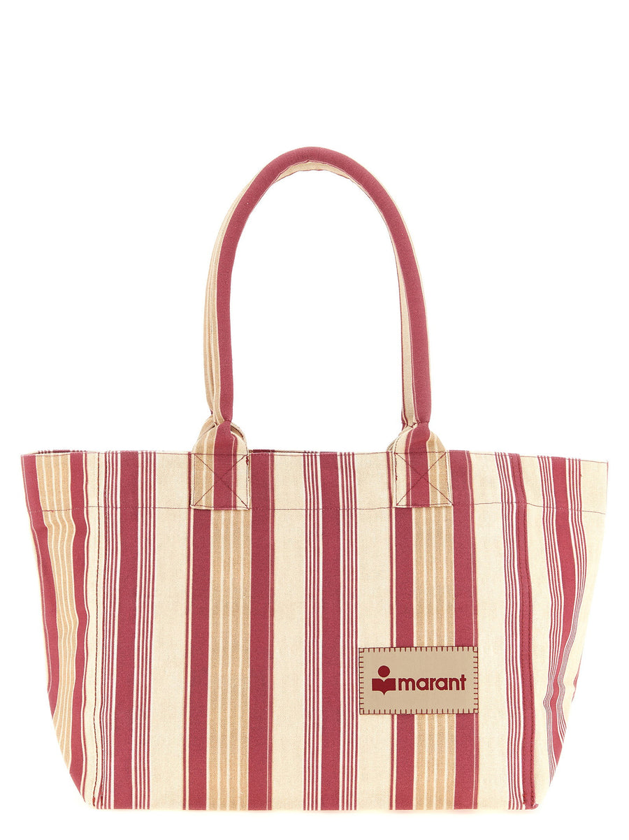 Isabel Marant Yenky Zipped Shopper Bag Red Striped Cotton Canvas For Women With Logo Patch