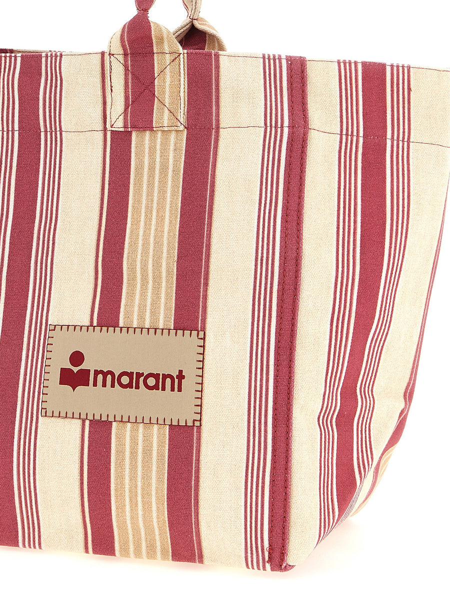 Isabel Marant Yenky Zipped Shopper Bag Red Striped Cotton Canvas For Women With Logo Patch