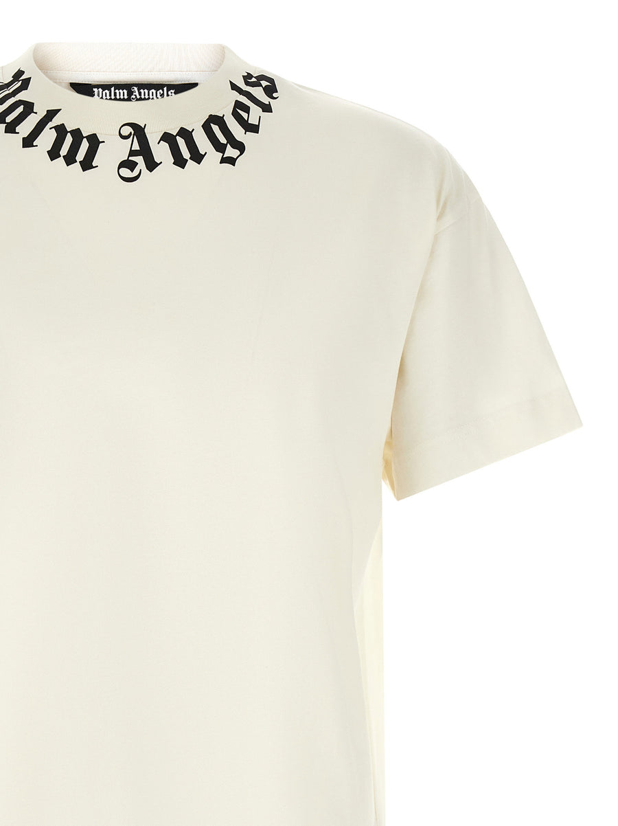 Palm Angels Neck Logo 100 Percent Cotton T Shirt for Men Premium Luxury Topwear with Front Print Logo