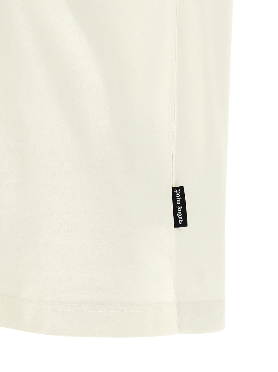 Palm Angels Neck Logo 100 Percent Cotton T Shirt for Men Premium Luxury Topwear with Front Print Logo