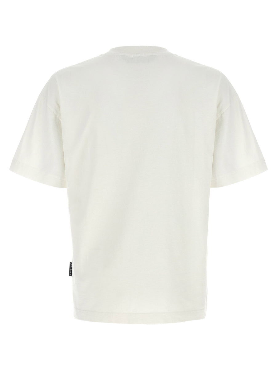 Palm Angels Thai Logo 3D Print Cotton T Shirt White Crew Neck Dropped Shoulders