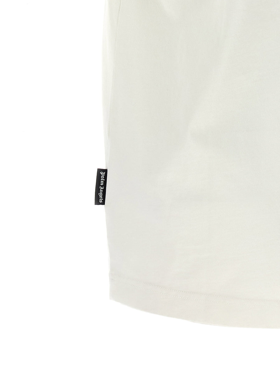 Palm Angels Thai Logo 3D Print Cotton T Shirt White Crew Neck Dropped Shoulders
