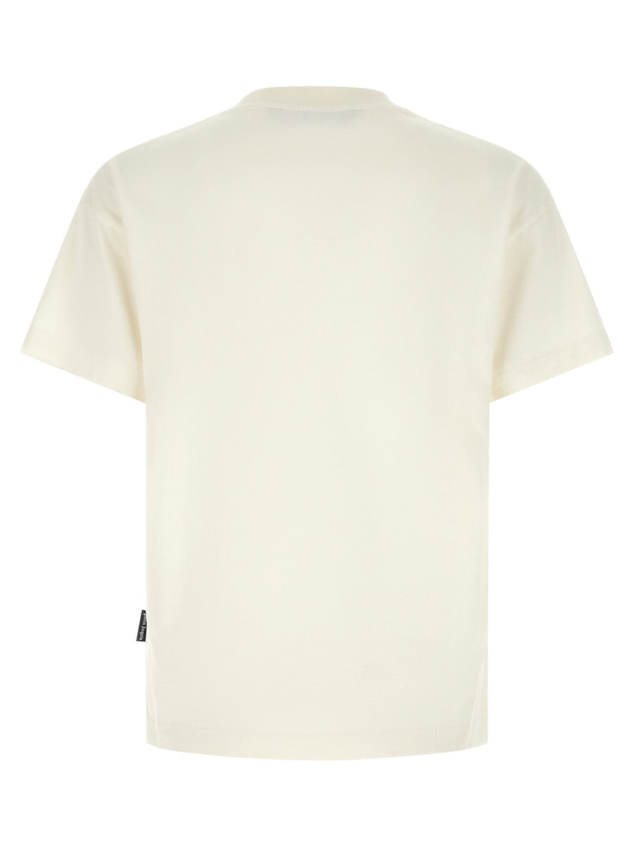 Palm Angels Bear Print Cotton T Shirt For Men Premium Comfort White Crew Neck Dropped Shoulders