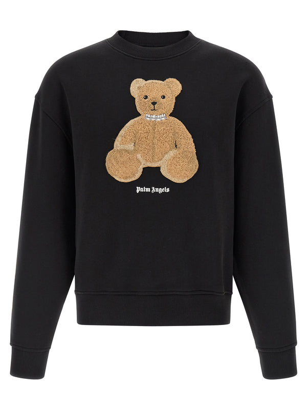 Palm Angels Bear Sweatshirt For Men With Bouclé Patch And Front Logo Print Relaxed Fit Luxury Streetwear