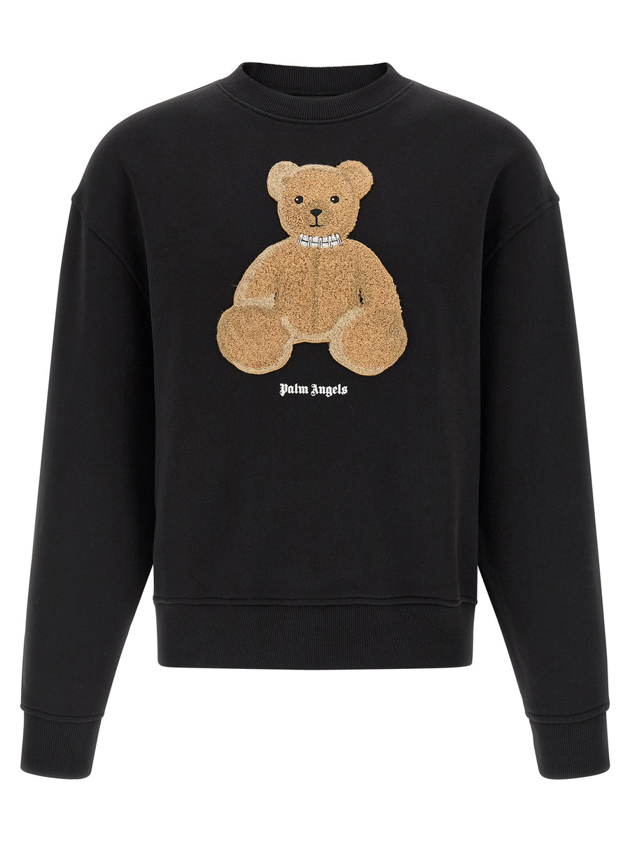 Palm Angels Bear Sweatshirt For Men With Bouclé Patch And Front Logo Print Relaxed Fit Luxury Streetwear