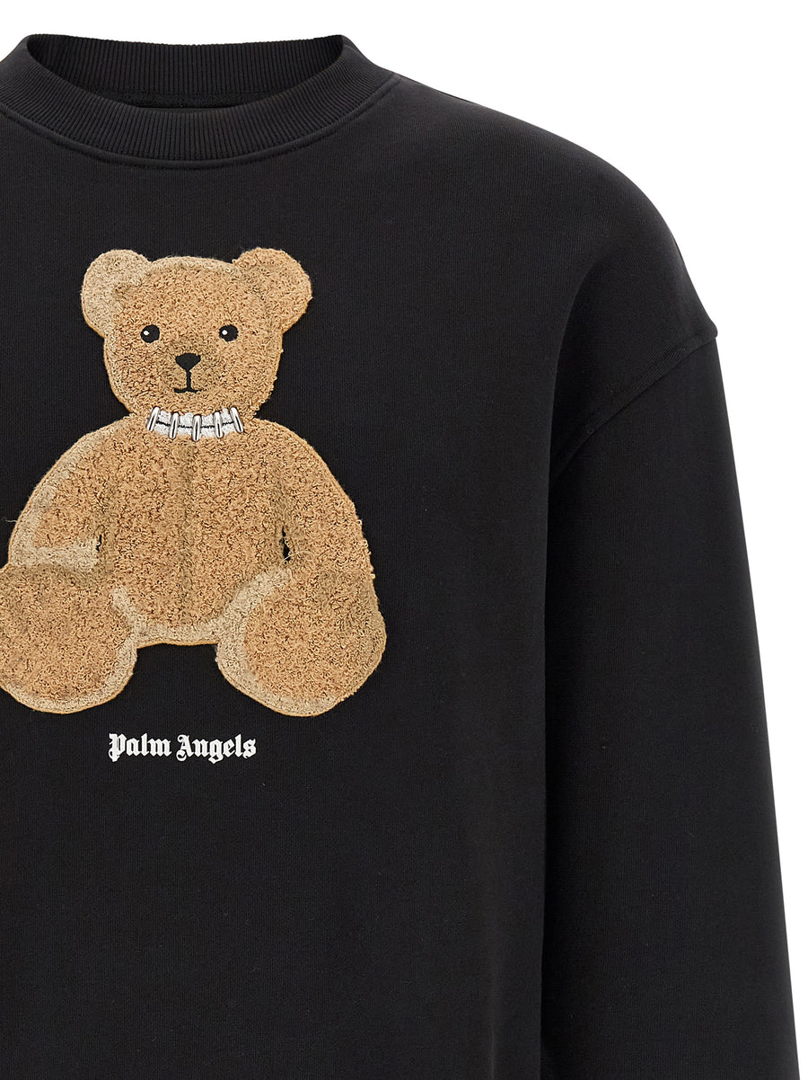 Palm Angels Bear Sweatshirt For Men With Bouclé Patch And Front Logo Print Relaxed Fit Luxury Streetwear