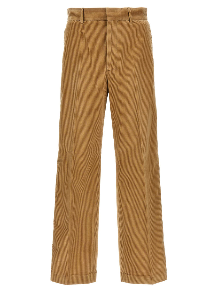 Palm Angels Corduroy Suit Tape Trousers For Men Beige Cotton With Side Stripe Streetwear Luxury