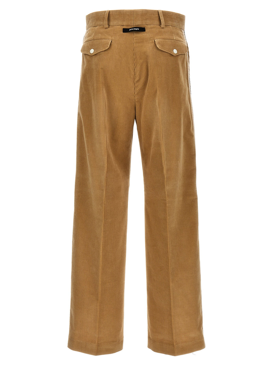 Palm Angels Corduroy Suit Tape Trousers For Men Beige Cotton With Side Stripe Streetwear Luxury