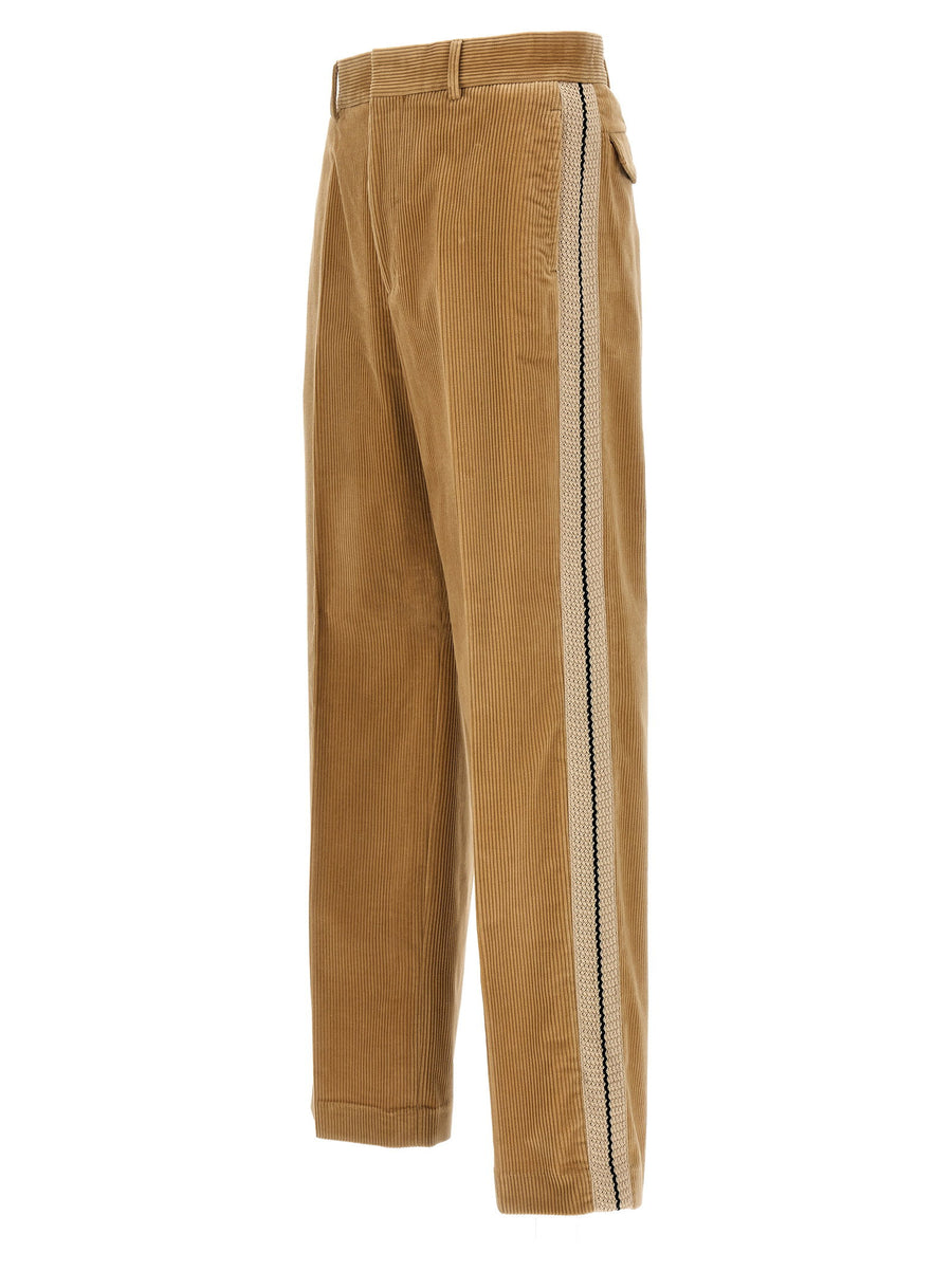 Palm Angels Corduroy Suit Tape Trousers For Men Beige Cotton With Side Stripe Streetwear Luxury